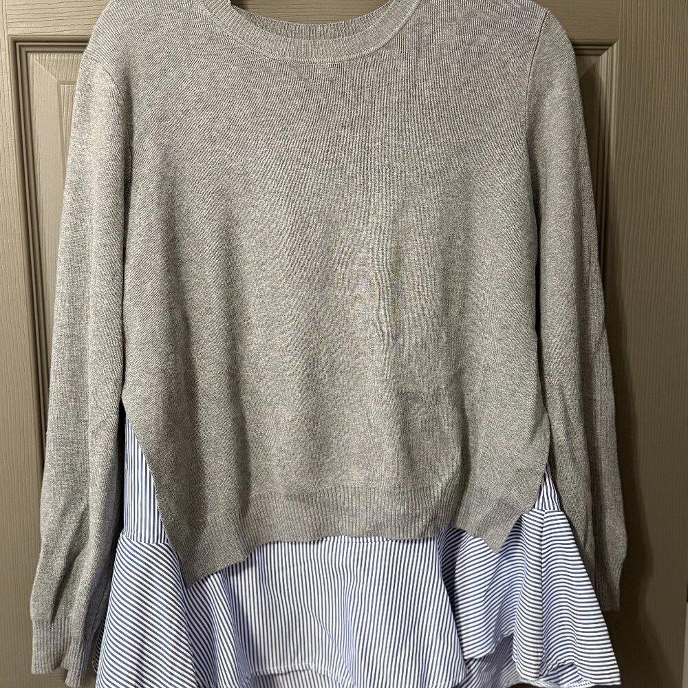 Mello Day 1XL Gray Sweater & Striped Tank 2-in-1 Layered Top